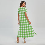 UFO Green And White Buffalo Check Print Short Sleeve Maxi Dress