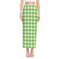 UFO Green And White Buffalo Check Print Side Slit Maxi Skirt