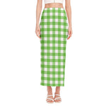 UFO Green And White Buffalo Check Print Side Slit Maxi Skirt