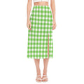 UFO Green And White Buffalo Check Print Side Slit Midi Skirt