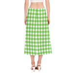 UFO Green And White Buffalo Check Print Side Slit Midi Skirt