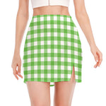 UFO Green And White Buffalo Check Print Side Slit Mini Skirt