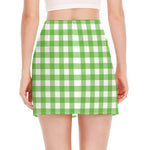 UFO Green And White Buffalo Check Print Side Slit Mini Skirt
