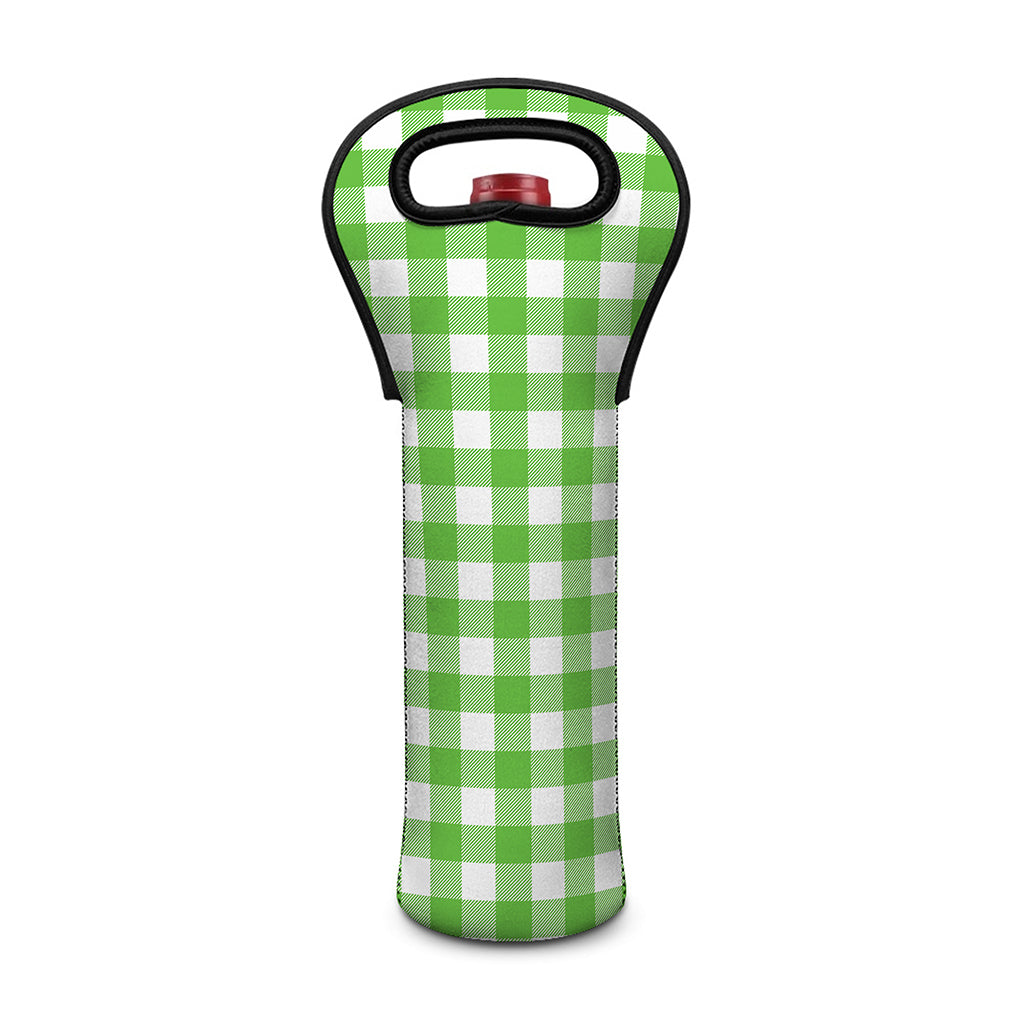 UFO Green And White Buffalo Check Print Single Neoprene Wine Tote