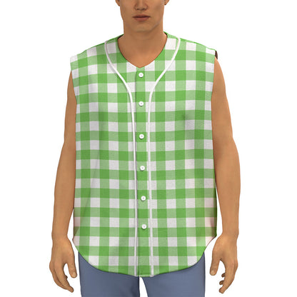 UFO Green And White Buffalo Check Print Sleeveless Baseball Jersey