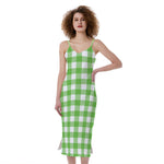 UFO Green And White Buffalo Check Print Slim Fit Midi Cami Dress