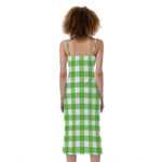 UFO Green And White Buffalo Check Print Slim Fit Midi Cami Dress