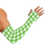 UFO Green And White Buffalo Check Print Sun Protection Arm Sleeves