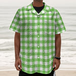 UFO Green And White Buffalo Check Print Textured Short Sleeve Shirt