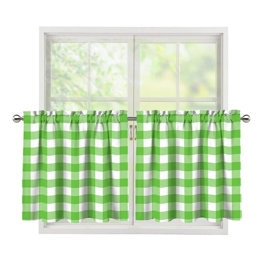 UFO Green And White Buffalo Check Print Tier Curtains