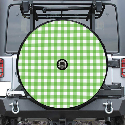 UFO Green And White Buffalo Check Print Tire Cover With Camera Hole