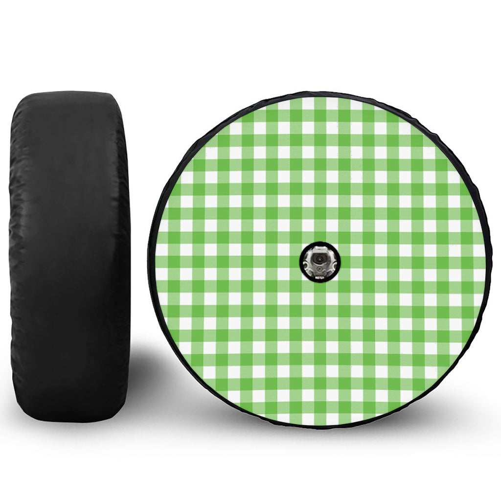 UFO Green And White Buffalo Check Print Tire Cover With Camera Hole
