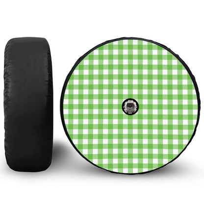 UFO Green And White Buffalo Check Print Tire Cover With Camera Hole