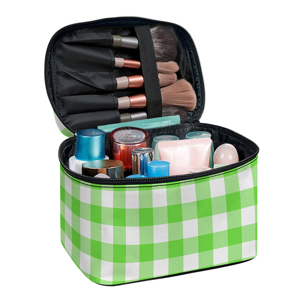 UFO Green And White Buffalo Check Print Travel Makeup Bag
