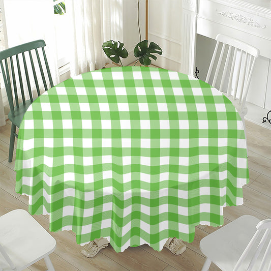 UFO Green And White Buffalo Check Print Waterproof Round Tablecloth