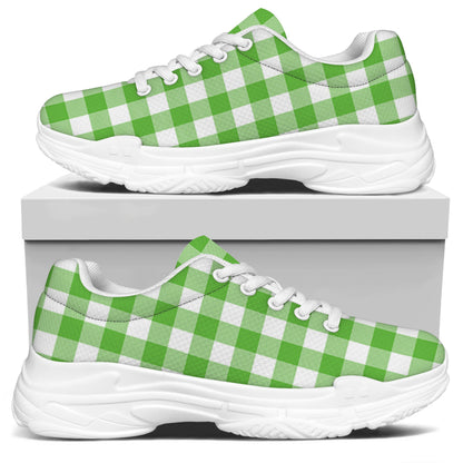 UFO Green And White Buffalo Check Print White Chunky Shoes