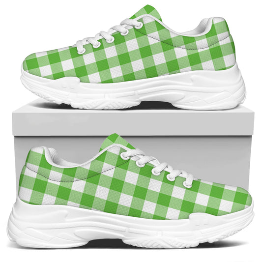 UFO Green And White Buffalo Check Print White Chunky Shoes