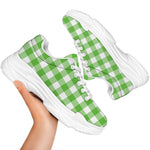 UFO Green And White Buffalo Check Print White Chunky Shoes