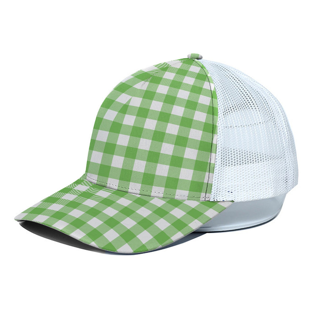 UFO Green And White Buffalo Check Print White Mesh Trucker Cap