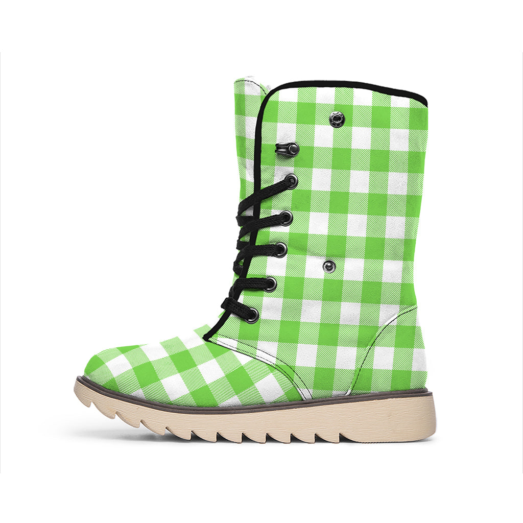 UFO Green And White Buffalo Check Print Winter Boots