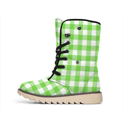 UFO Green And White Buffalo Check Print Winter Boots
