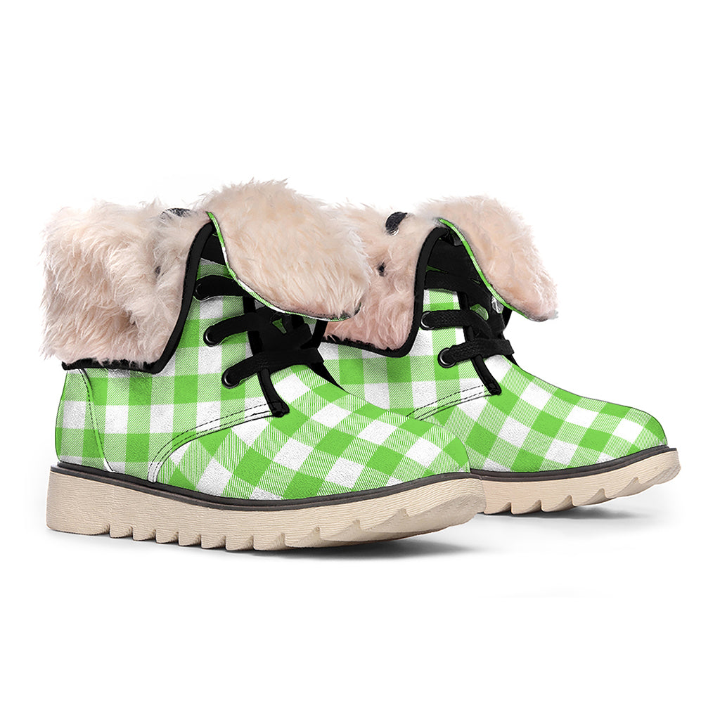 UFO Green And White Buffalo Check Print Winter Boots