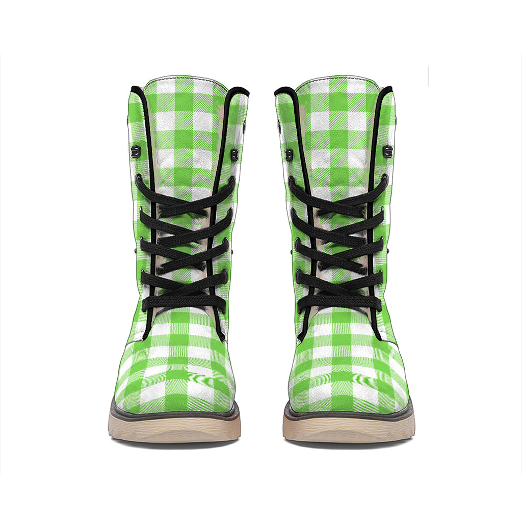 UFO Green And White Buffalo Check Print Winter Boots