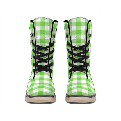 UFO Green And White Buffalo Check Print Winter Boots