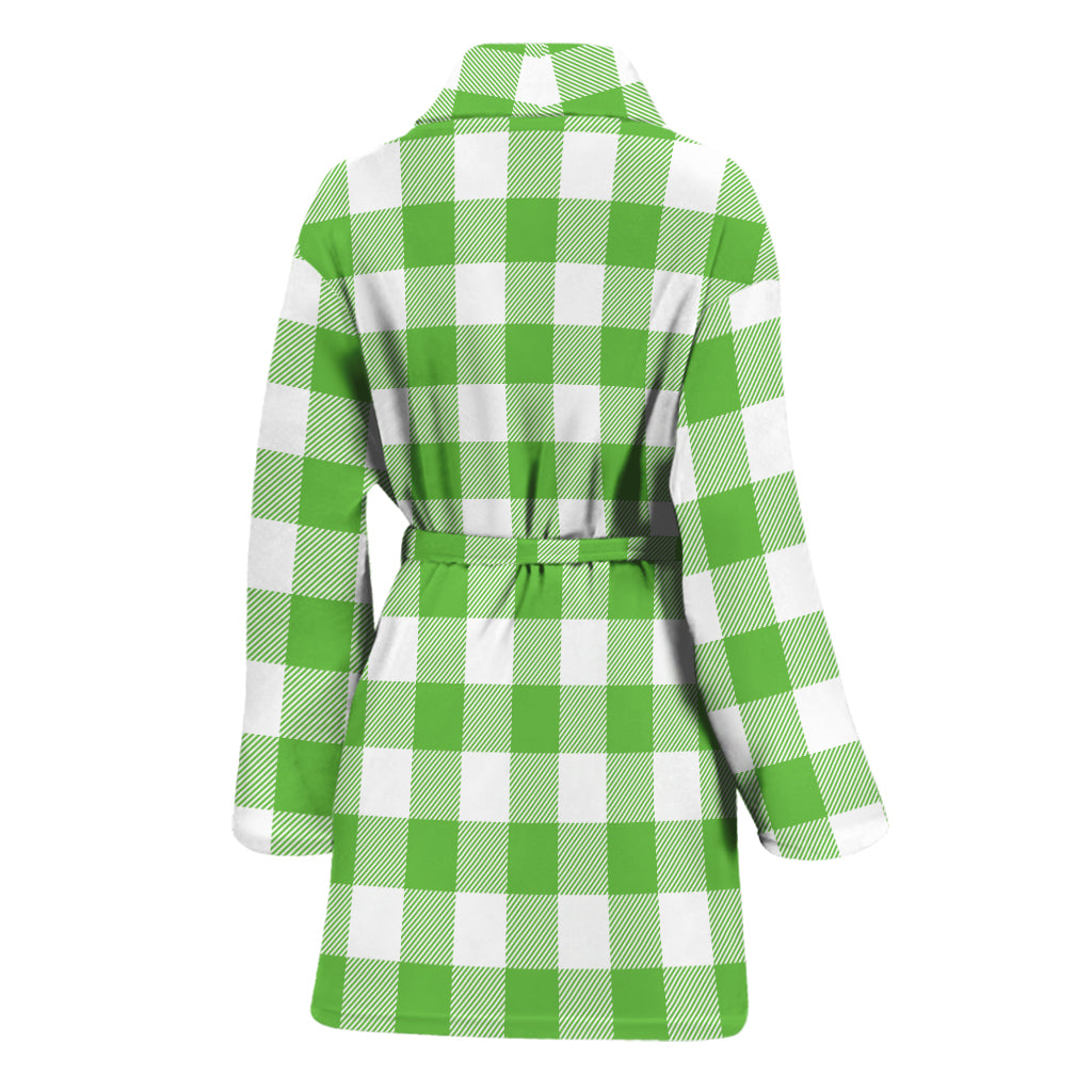 UFO Green And White Buffalo Check Print Women's Bathrobe