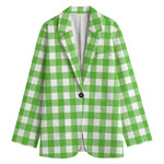 UFO Green And White Buffalo Check Print Women's Blazer