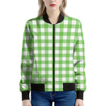 UFO Green And White Buffalo Check Print Women's Bomber Jacket