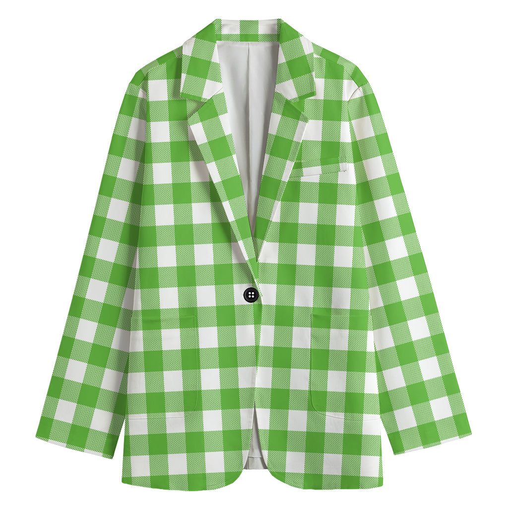 UFO Green And White Buffalo Check Print Women's Cotton Blazer