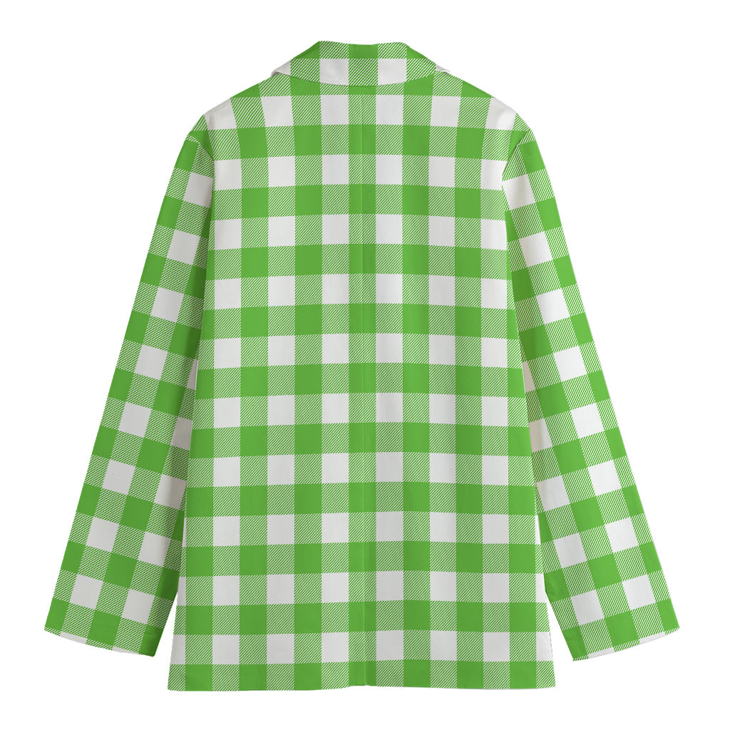 UFO Green And White Buffalo Check Print Women's Cotton Blazer