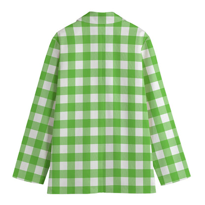 UFO Green And White Buffalo Check Print Women's Cotton Blazer