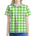 UFO Green And White Buffalo Check Print Women's Polo Shirt