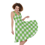 UFO Green And White Buffalo Check Print Women's Sleeveless Dress