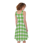 UFO Green And White Buffalo Check Print Women's Sleeveless Dress