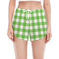 UFO Green And White Buffalo Check Print Women's Split Running Shorts