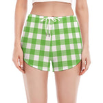 UFO Green And White Buffalo Check Print Women's Split Running Shorts