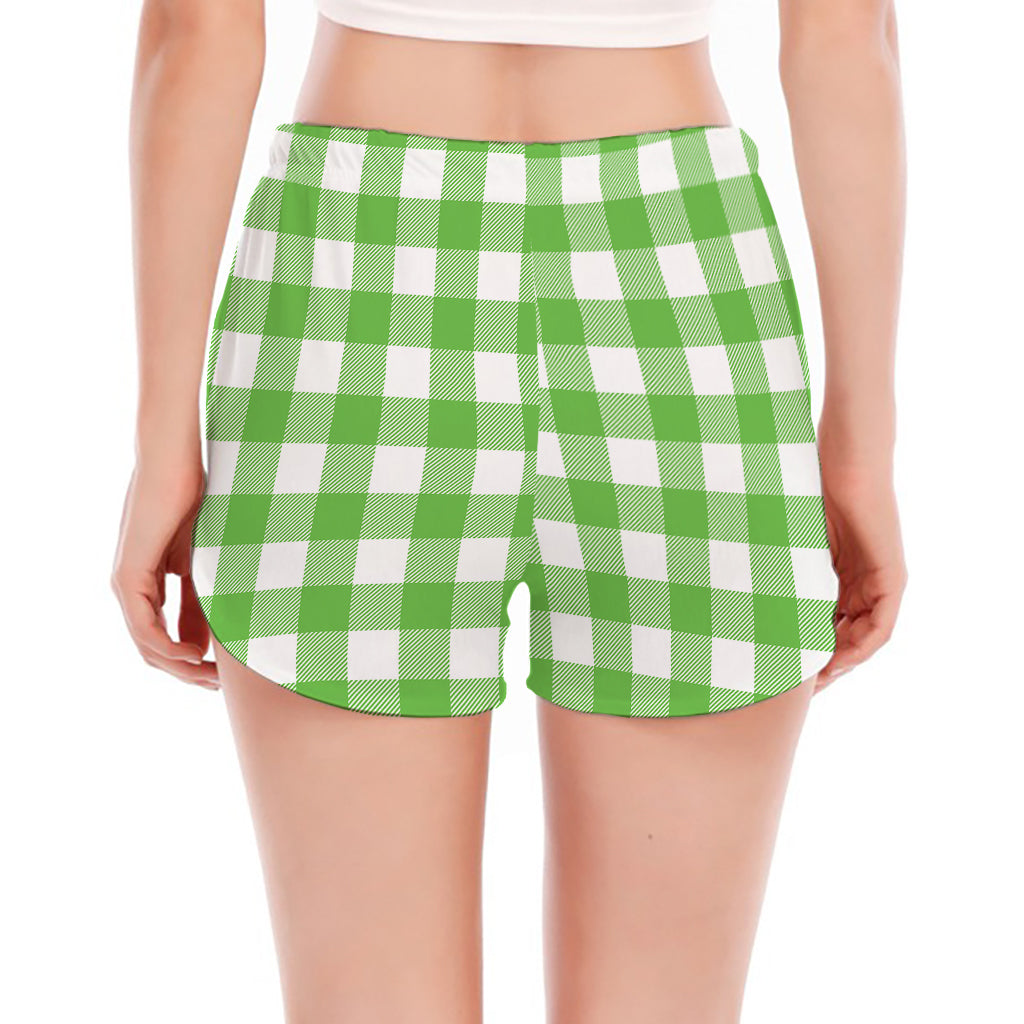 UFO Green And White Buffalo Check Print Women's Split Running Shorts