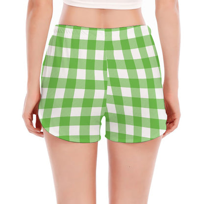 UFO Green And White Buffalo Check Print Women's Split Running Shorts