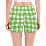 UFO Green And White Buffalo Check Print Women's Split Running Shorts