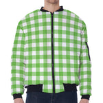 UFO Green And White Buffalo Check Print Zip Sleeve Bomber Jacket