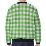 UFO Green And White Buffalo Check Print Zip Sleeve Bomber Jacket