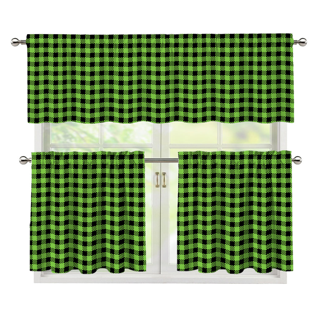 UFO Green Buffalo Plaid Print 3 Piece Kitchen Curtains