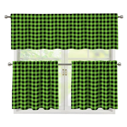 UFO Green Buffalo Plaid Print 3 Piece Kitchen Curtains