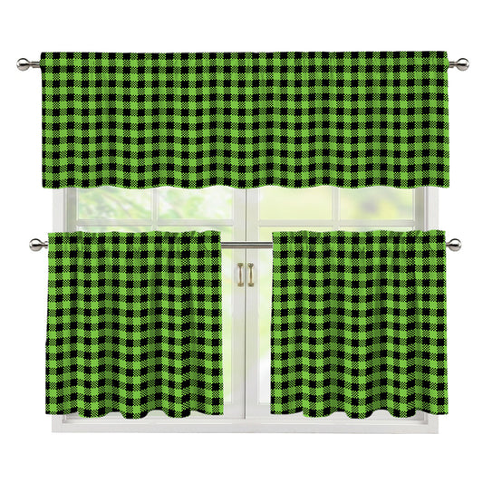 UFO Green Buffalo Plaid Print 3 Piece Kitchen Curtains