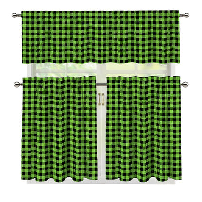 UFO Green Buffalo Plaid Print 3 Piece Kitchen Curtains