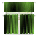 UFO Green Buffalo Plaid Print 3 Piece Kitchen Curtains