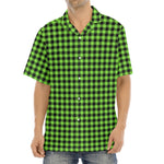UFO Green Buffalo Plaid Print Aloha Shirt